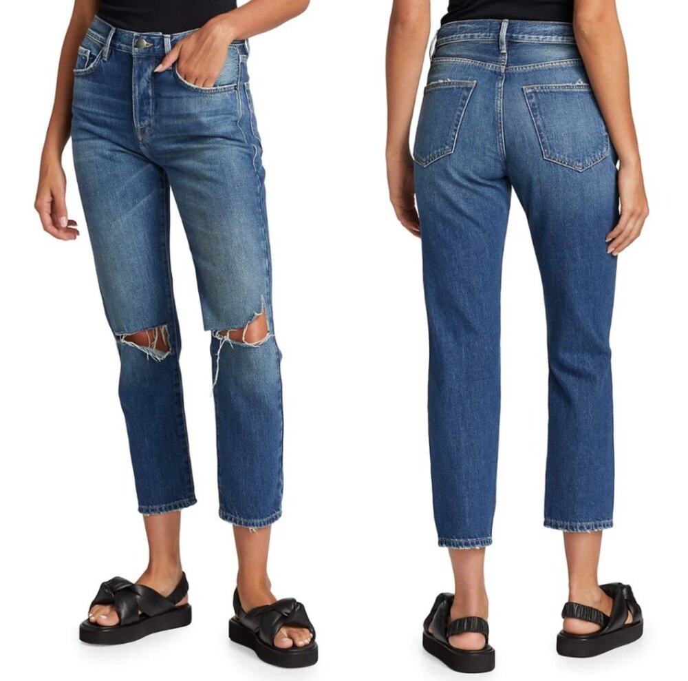 Frame Jeans SZ 31 Le Original High Rise Straight Fit Distressed Kessler Rips NWT
